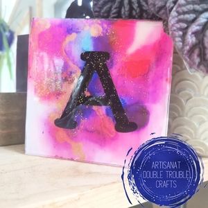 6" x 6" wood tile initial 'A'